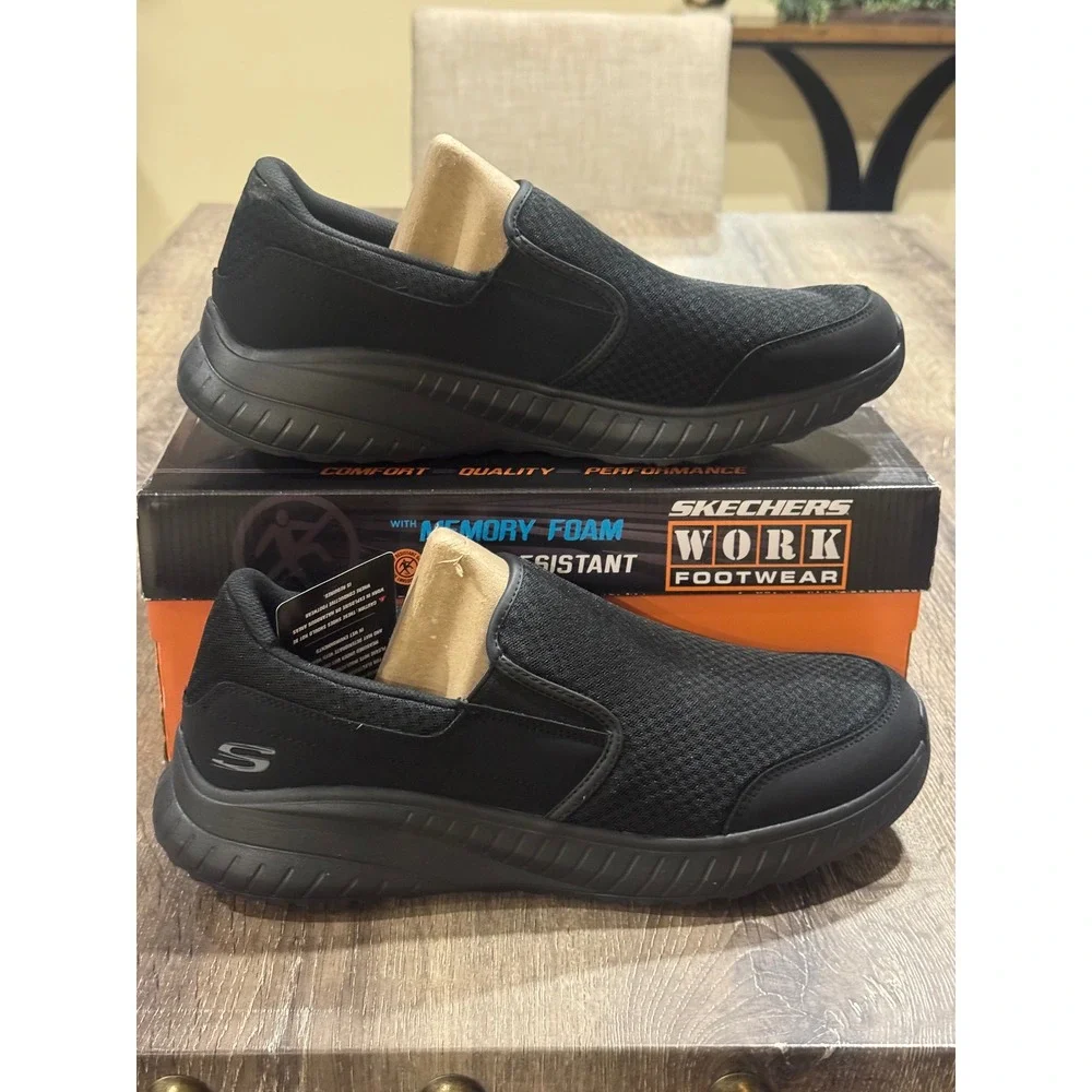 Skechers Work Men 13 Squad Chaos SR Urgran Slip Resistant Shoes Black 200273/BLK